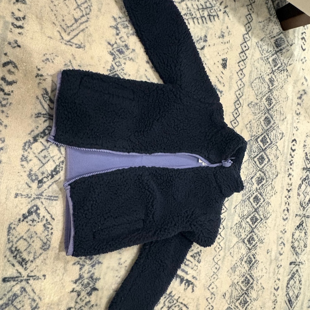 Amazon Essentials Navy Sherpa Jacket with Light Purple Trim